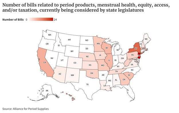 Number of bills related to period products