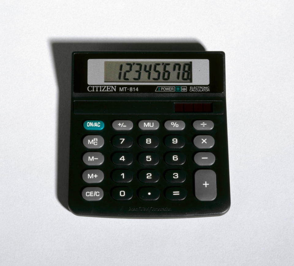 A calculator displaying the numbers 12345678 on its screen