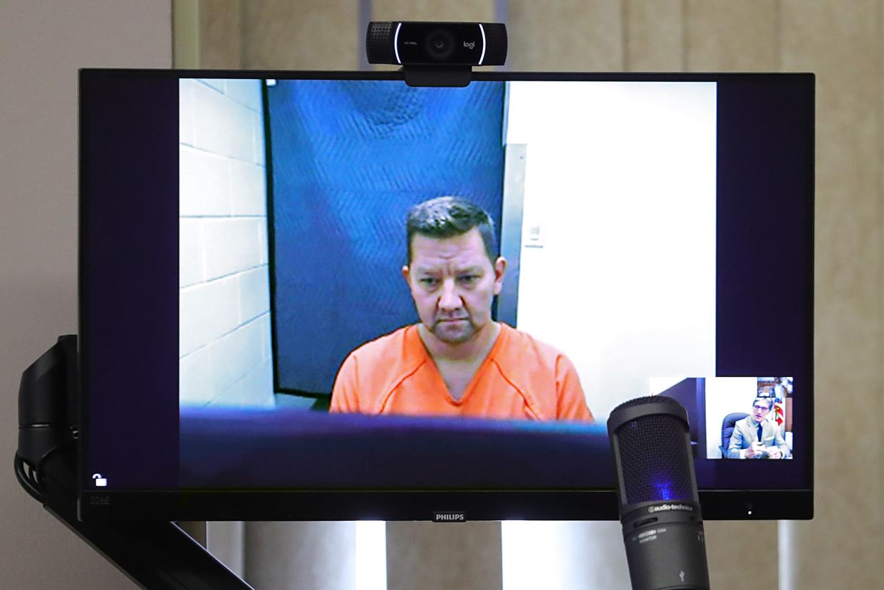 Ohio state Rep. Bob Young is seen on a video call from the Summit County Jail for his arraignment at Barberton Municipal Court, Wednesday, Aug. 30, 2023, in Barberton, Ohio.