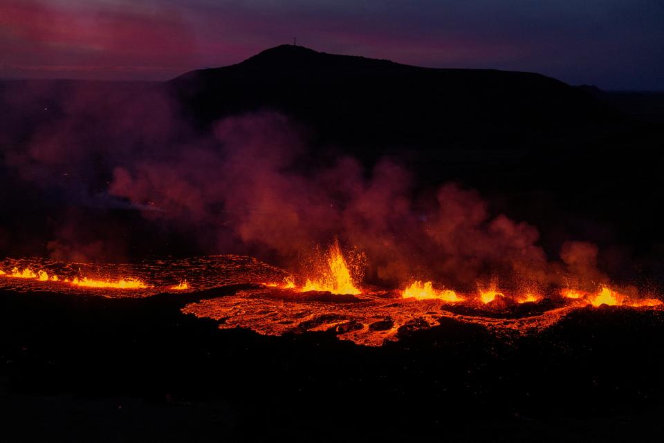 Lava flows from a volcano in Grindavik, Iceland, on Sunday (via REUTERS)