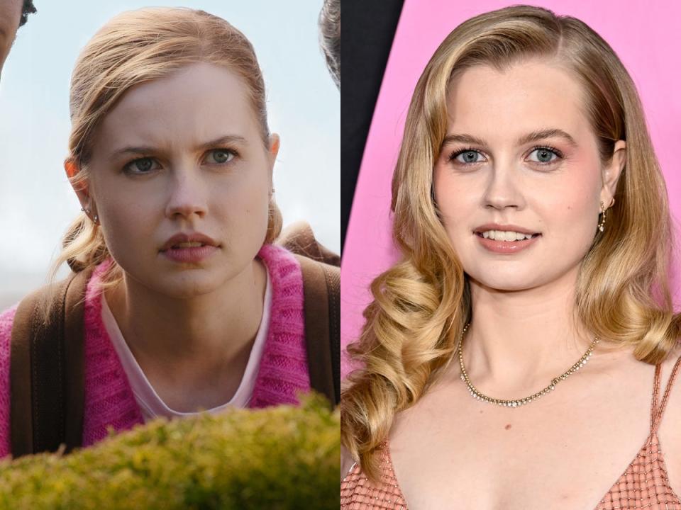 Left: Angourie Rice as Cady Heron in the 2024 version of "Mean Girls." Right: Rice at the NYC premiere of "Mean Girls" on January 8, 2024.