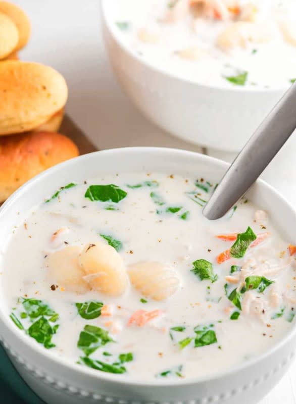<p>The Country Cook</p><p>If you love to oorder the chicken gnocchi soup at Olive Garden, you have to try to make your own at home! With a slow cooker, it couldn't be easier. </p><p><strong>Get the recipe: <a href="https://www.thecountrycook.net/crock-pot-olive-garden-chicken-gnocchi-soup/" rel="nofollow noopener" target="_blank" data-ylk="slk:Crock Pot Olive Garden Chicken Gnocchi Soup;elm:context_link;itc:0;sec:content-canvas" class="link rapid-noclick-resp">Crock Pot Olive Garden Chicken Gnocchi Soup</a></strong></p>