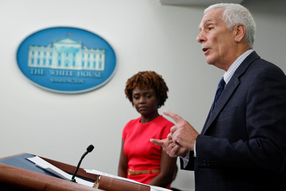 White House Council of Economic Advisers member Jared Bernstein joins Press Secretary Karine Jean-Pierre for the daily press briefing at the White House in Washington, U.S. July 18, 2022.  REUTERS/Jonathan Ernst