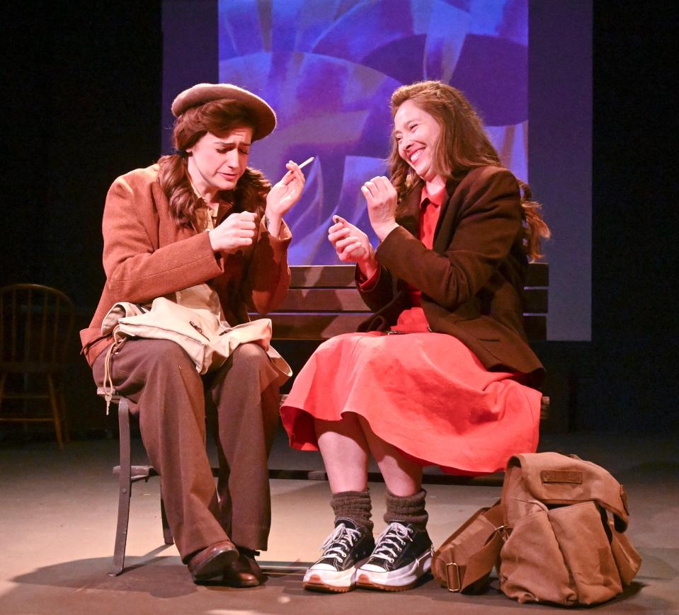 Brittany Rolfs, left, and Leanne McLaughlin play young artists who join a resistance group against the Nazis in World War II Berlin in the new play "Red Swans" premiering at Cape Cod Theatre Company/Harwich Junior Theatre.