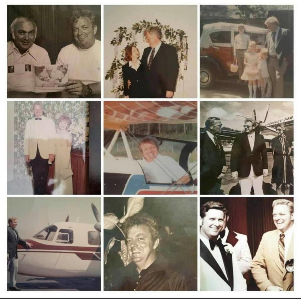 A collage of photos of Stewart Dunbar, a pilot on Hilton Head who disappeared in 1996. He’s pictured above with his wife, Dana, his children, Roger, Pendleton and Chip, and friends on Hilton Head.