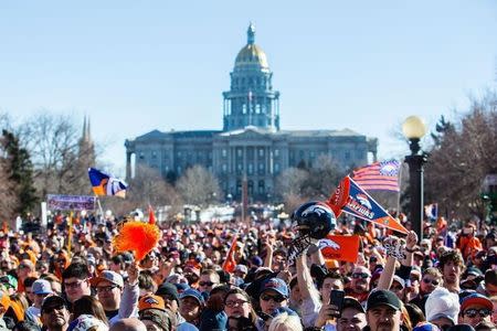 Feb 9, 2016; Denver, CO, USA; A general view of Civic Center Park as Denver Broncos fans gather prior to the Super Bowl 50 championship parade. Mandatory Credit: Isaiah J. Downing-USA TODAY Sports