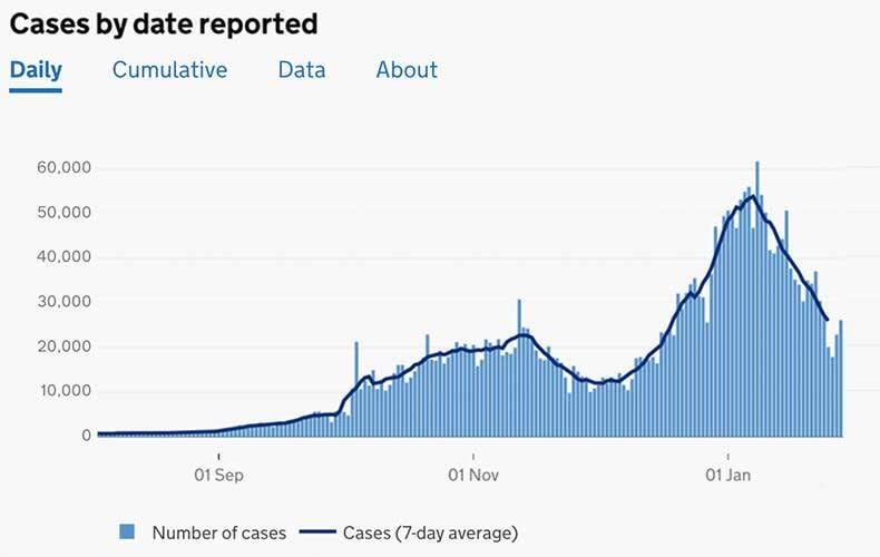 Government data for the same period, produced using tests from laboratories as well as lateral flow tests in the community, suggests a drop in infection numbers overall (Gov.uk)