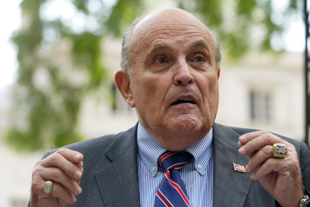 Former New York City mayor Rudy Giuliani speaks during a news conference on June 7, 2022, in New York. (AP Photo/Mary Altaffer, File)