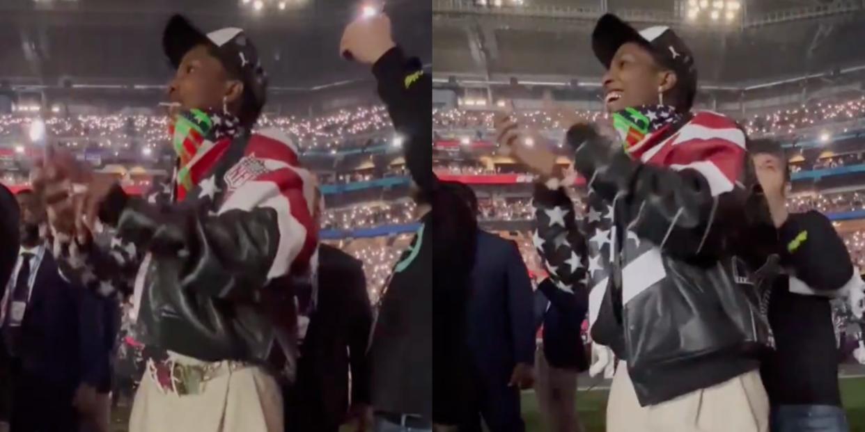 A$AP Rocky watches pregnant Rihanna’s Super Bowl halftime show.