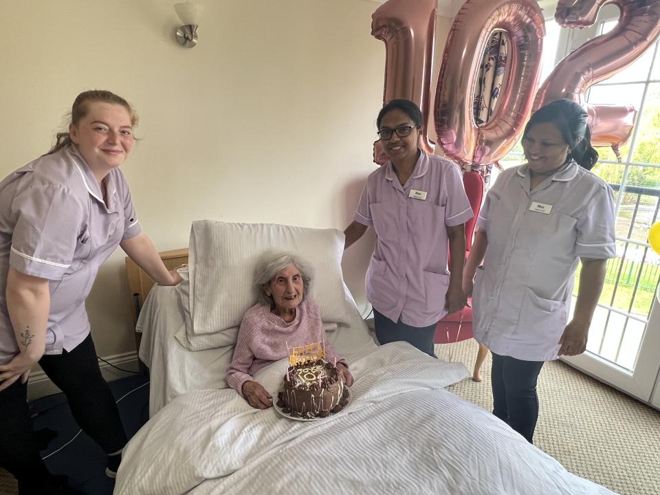 Former RAF chief Joyce celebrated her birthday with team members at Silversprings care home. (SWNS)