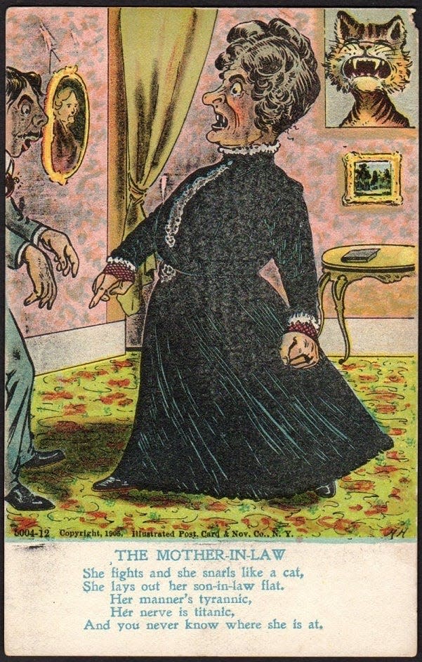 Mother-in-law, as depicted in American comedy, was likely to be ugly, too