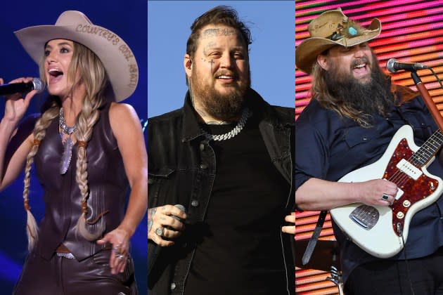 Lainey Wilson, Jelly Roll, and Chris Stapleton will all perform at the 2024 ACM Awards. - Credit: Taylor Hill/WireImage; Amy Sussman/Getty Images/Stagecoach; PG/Bauer-Griffin/GC Images