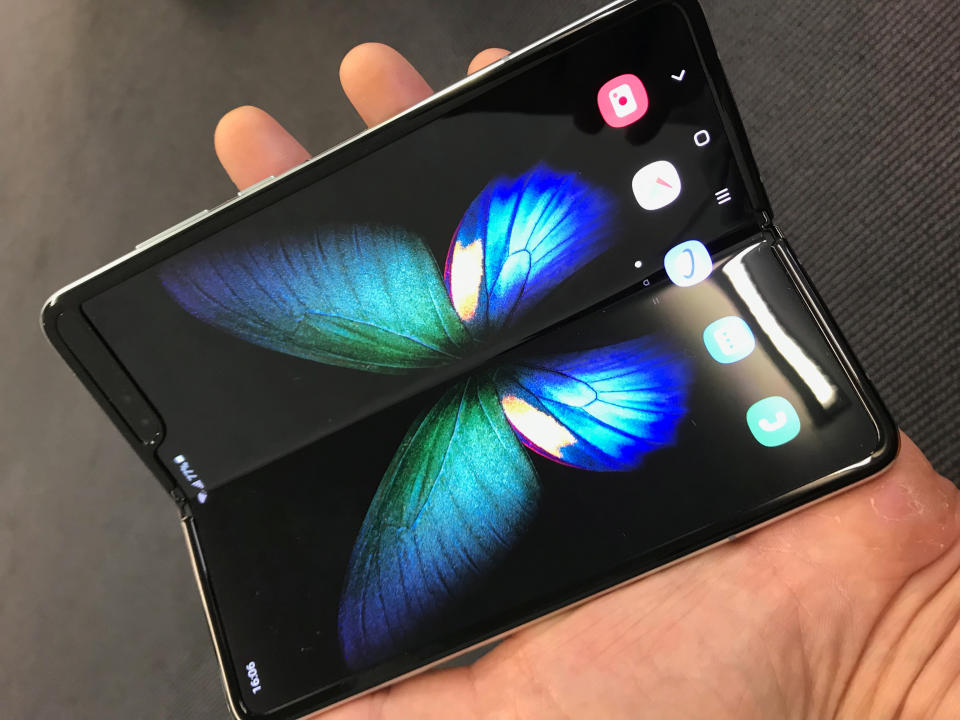 Samsung's first foldable smartphone, the Galaxy Fold, was spotted at the IFA consumer technology show in Berlin, Germany on September 5, 2019.  REUTERS/Douglas Busvine