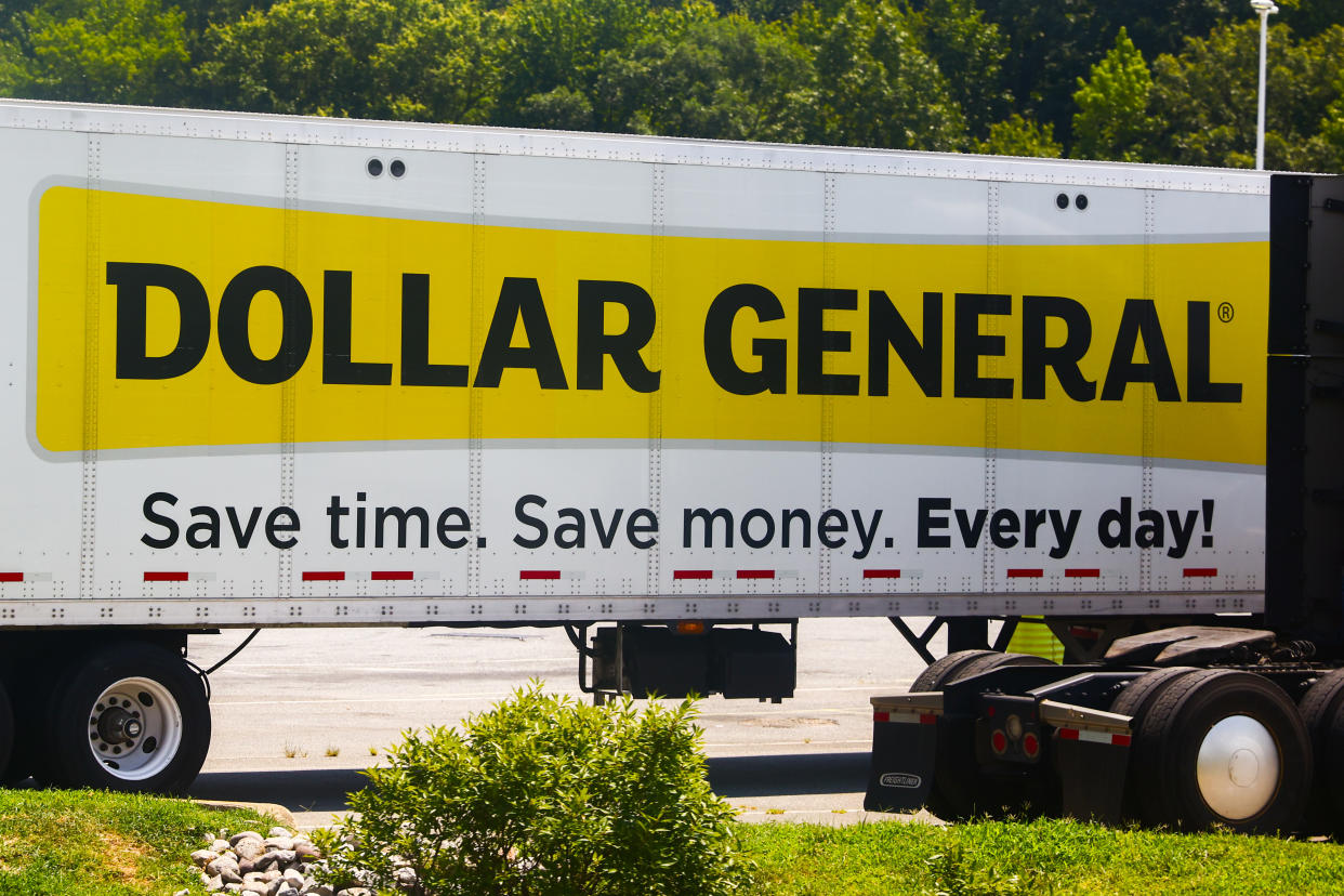 Dollar General truck is seen parked by a highway in the United States of America, on July 8th, 2024.
 (Photo by Beata Zawrzel/NurPhoto via Getty Images)