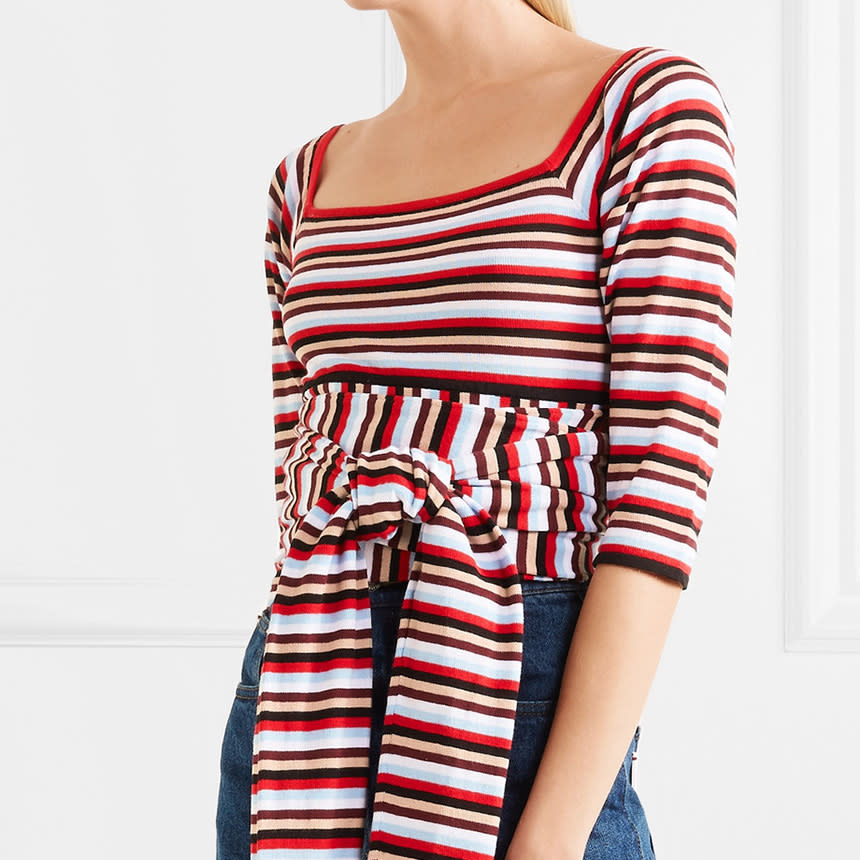 Striped cotton-jersey wrap top