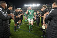 James Ryan of Ireland walks from the filed following the rugby international between the All Blacks and Ireland at Eden Park in Auckland, New Zealand, Saturday, July 2, 2022. (Andrew Cornaga/Photosport via AP)