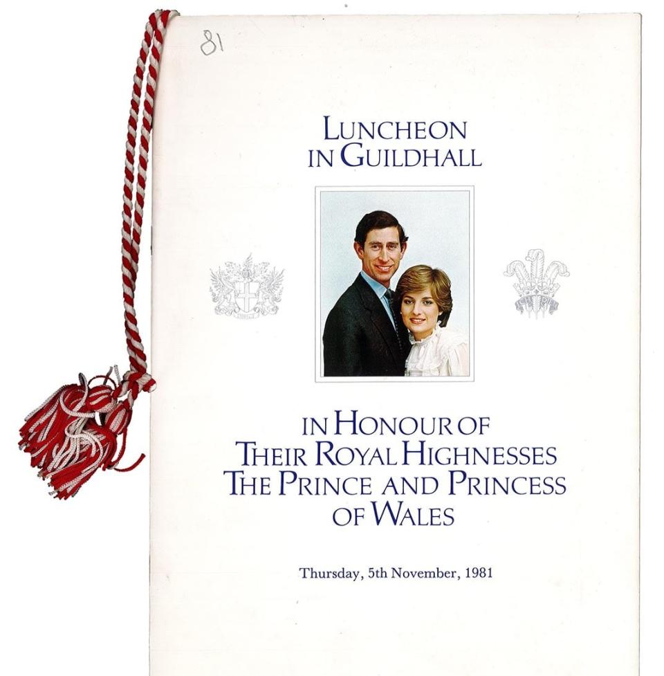 A menu booklet for a November 1981 luncheon for Prince Charles and Lady Diana. 