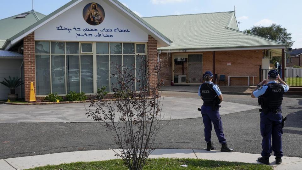 Police outside the Christ the Good Shepherd Church in Wakely, Sydney