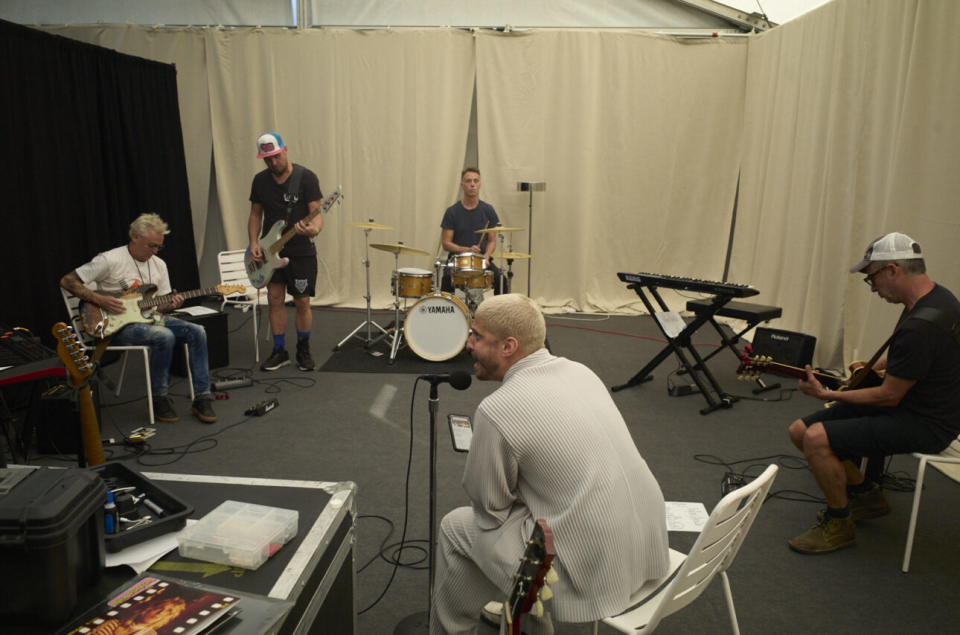 Pearl Jam rehearsing with Andrew Watt at London’s Hyde Park in 2022 (credit: Danny Clinch).