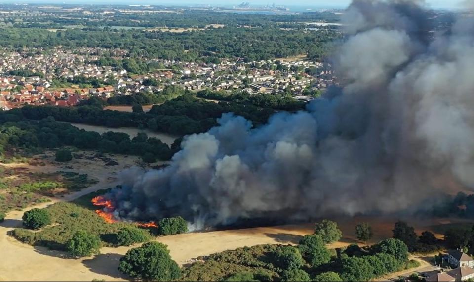 A major fire broke out on Rushmore Heath in Suffolk (Sky News/PA) (PA Media)