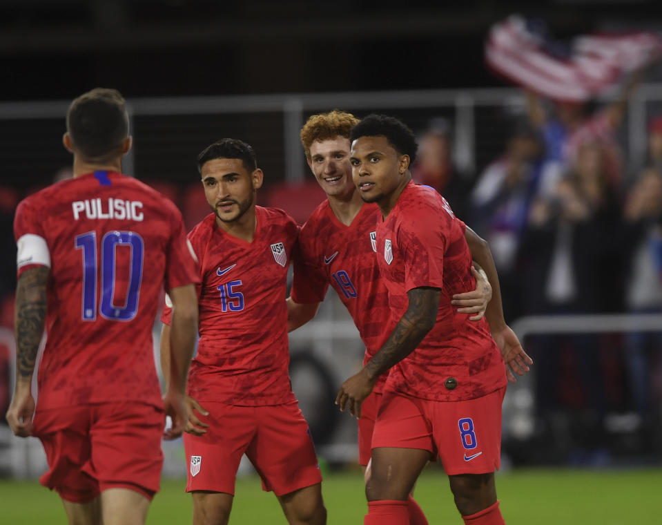 Weston Mckennie (right) and the U.S. men's national team destroyed Cuba on Friday in the Americans CONCACAF Nations League opener. (Toni L. Sandys/Getty)