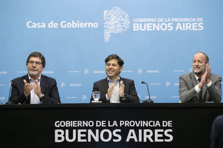 Kicillof, Sileoni e Insaurralde hoy, en la Casa de Gobierno de la provincia de Buenos Aires