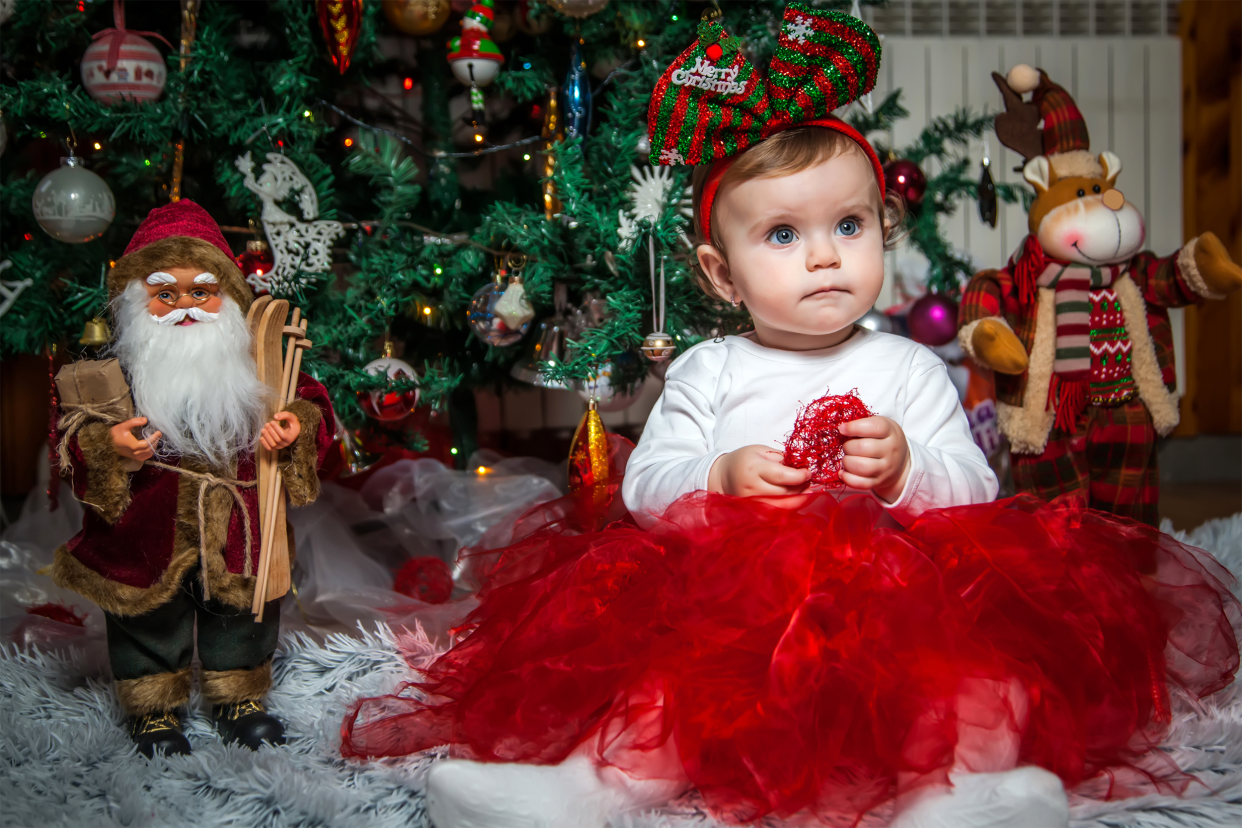 Baby girl in fancy christmas dress