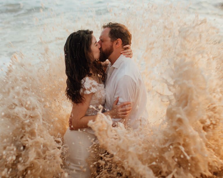 wave crash beach wedding photoshoot