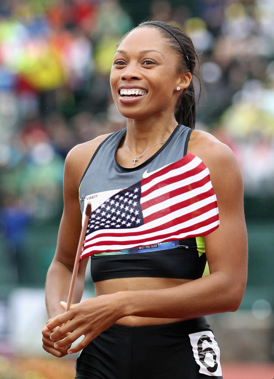 <b>Allyson Felix</b><br> Team USA’s Allyson Felix is the only woman to be a three-time Athletics World Championship gold medalist. She was nicknamed “Chicken Legs” in high school, but her now perfectly built muscular body is far from that. (Photo by Christian Petersen/Getty Images)