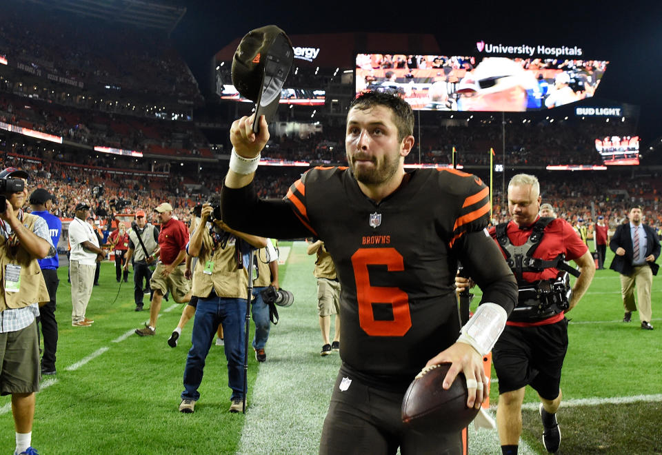 QB Baker Mayfield was the king of Ohio for a night after helping lead the Browns to their first victory since Dec. of 2016. (Getty Images)