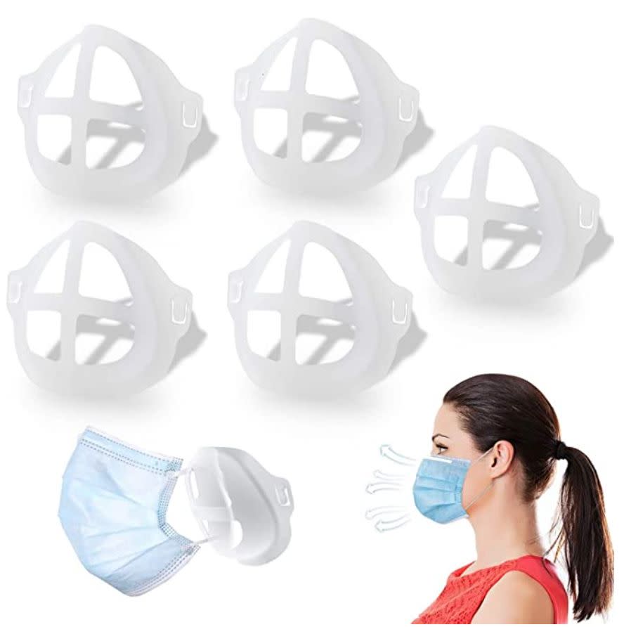 This particular 5-pack of face mask brackets sells for <a href="https://www.amazon.com/Mask-Bracket-Oceantree-Accessories-Large-Adult/dp/B08CK6W57M?tag=thehuffingtop-20" target="_blank" rel="noopener noreferrer">$11.99 on Amazon</a>. (Photo: Amazon)