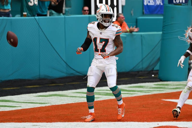 Miami Dolphins wide receiver Jaylen Waddle is closing in on his third-consecutive 1,000-yard season. File Photo by Larry Marano/UPI