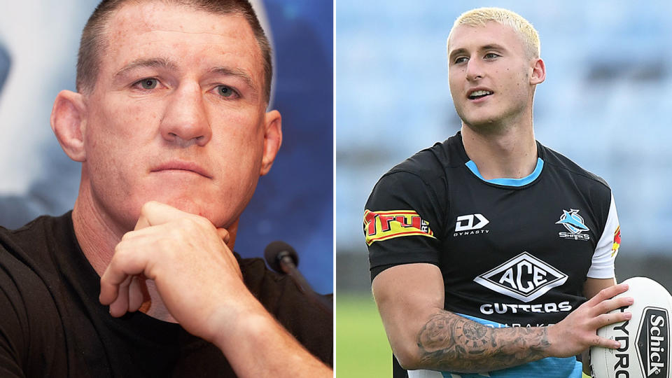 Seen here, Sharks legend Paul Gallen and youngster Bronson Xerri.