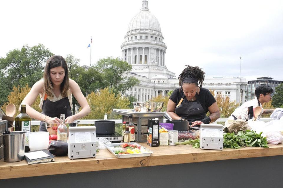 The Madison-based episode of "Top Chef: Wisconsin" featured a Quickfire Challenge atop Capitol Square's L'Etoile restaurant, with ingredients sourced from the Dane County Farmers' Market.