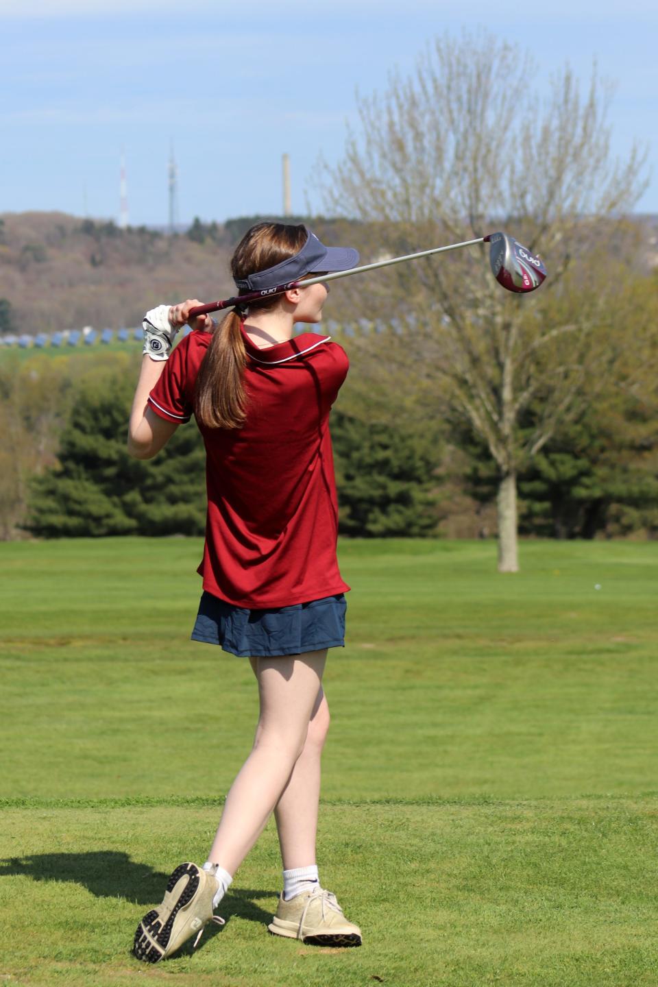 Westborough senior Shelby Drayer watches her shot during a match last week at Pakachoag Golf Course in Auburn