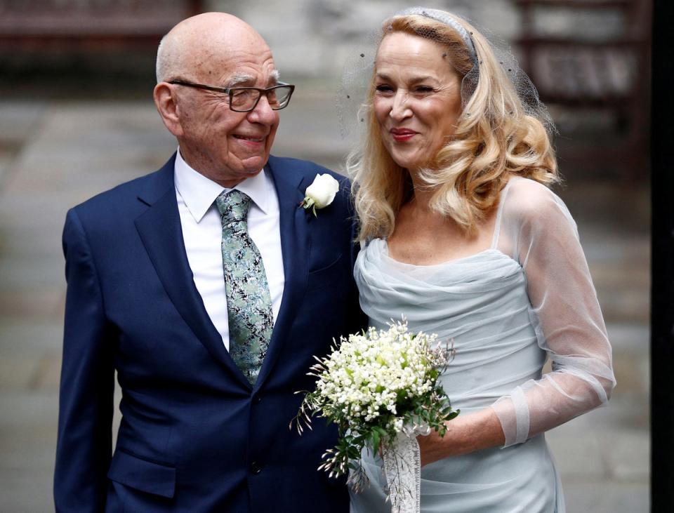 Murdoch and Jerry Hall at their wedding in 2016 (Peter Nicholls / Reuters)