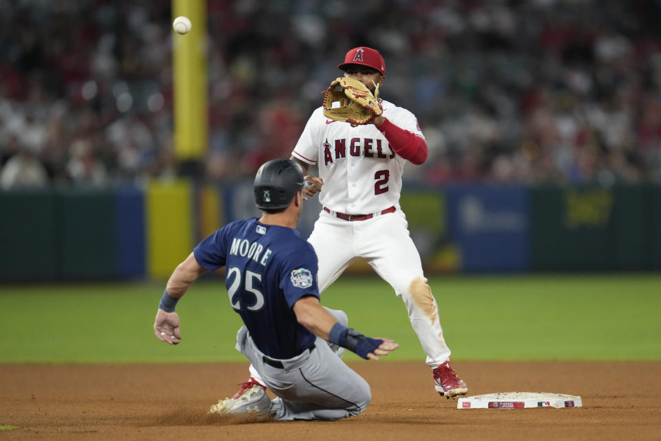 of a baseball game in Anaheim, Calif., Friday, Aug. 4, 2023. (AP Photo/Ashley Landis)