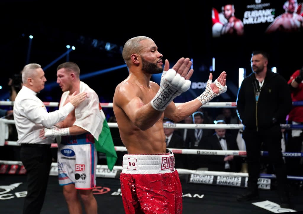 Chris Eubank Jr taunts a hostile Cardiff crowd at the Motorpoint Arena (PA)