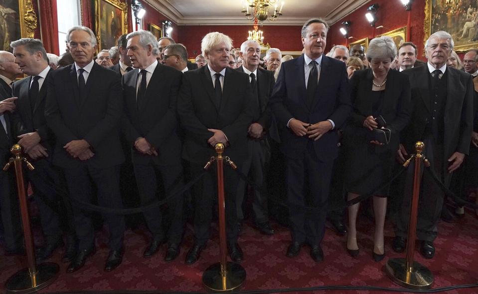 From left, Labour leader Sir Keir Starmer, former prime ministers Tony Blair, Gordon Brown, Boris Johnson, David Cameron, Theresa May and John Major ahead of the Accession Council ceremony at St James's Palace, London, London, where King Charles III is formally proclaimed monarch QueenFrom left, Labour leader Sir Keir Starmer, former prime ministers Tony Blair, Gordon Brown, Boris Johnson, David Cameron, Theresa May and John Major ahead of the Accession Council ceremony at St James's Palace, London, London, where King Charles III is formally proclaimed monarch Queen