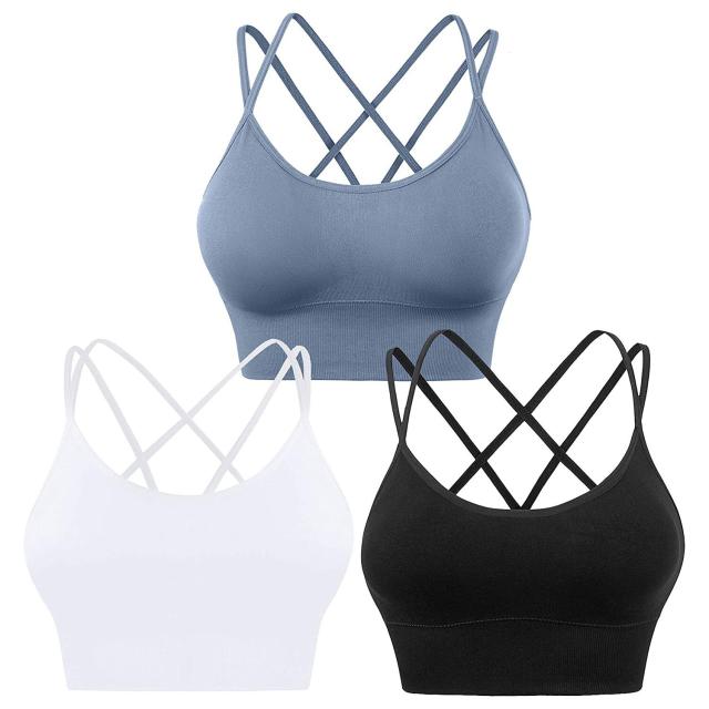 Women Criss-Cross Back Sports Bra Padded Strappy Sports Bras