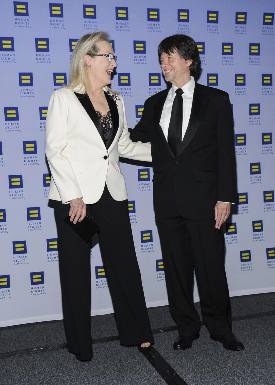 Meryl Streep, left, and Ken Burns attend the Human Rights Campaign Greater New York Gala at Waldorf Astoria Hotel on Saturday, Feb. 11, 2017, in New York. (Photo by Christopher Smith/Invision/AP)