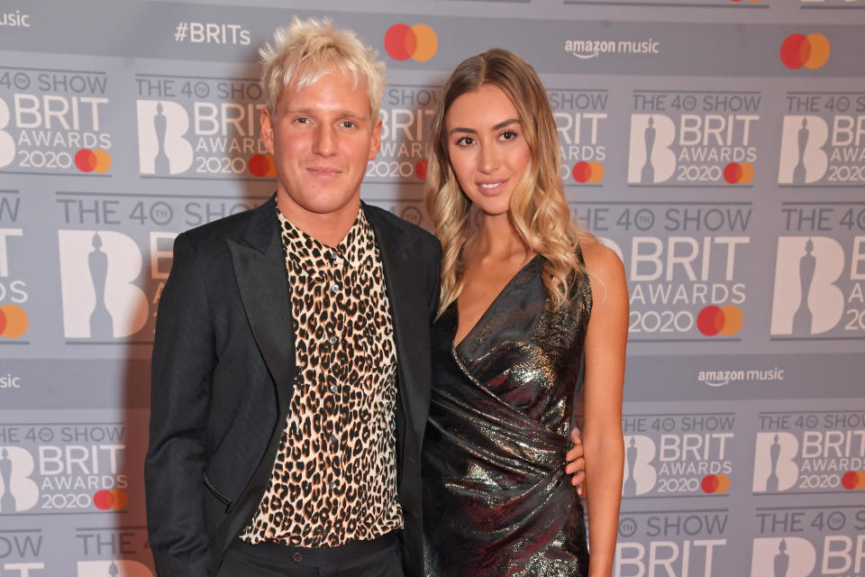 LONDON, ENGLAND - FEBRUARY 18: (EDITORIAL USE ONLY)  Jamie Laing and Sophie Habboo attend The BRIT Awards 2020 at The O2 Arena on February 18, 2020 in London, England.  (Photo by David M. Benett/Dave Benett/Getty Images)