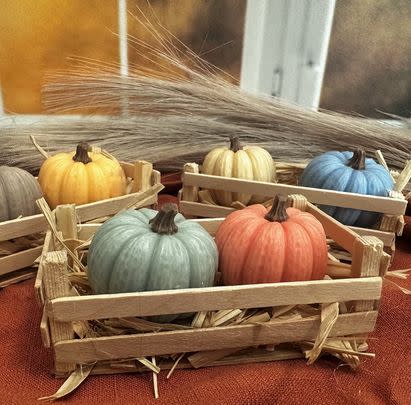 A pair of mini pumpkin soaps in a rustic box so even your bathroom can have a smidgen of festive cheer