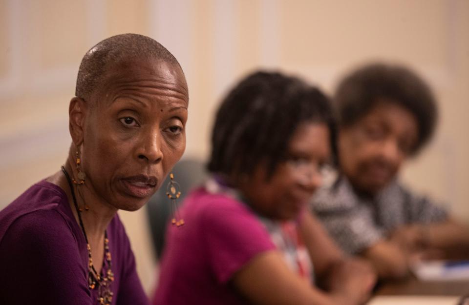 Tamara Stewart, a member of the Westchester County Rent Guidelines Board on the side of tenants, speaks during a meeting of the guidelines board in White Plains June 27, 2024. The board voted to increase rents on stabilized apartments at a rate of 2 1/2% for one year leases and 3 1/2% for two year leases.