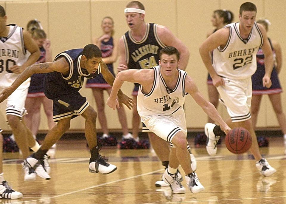 In this 2003 file photo, former Penn State Behrend guard Justin Jennings brings the ball down the court. Jennings, a four-year starter for Behrend, returns to Erie County as the new head coach for Division II Edinboro.