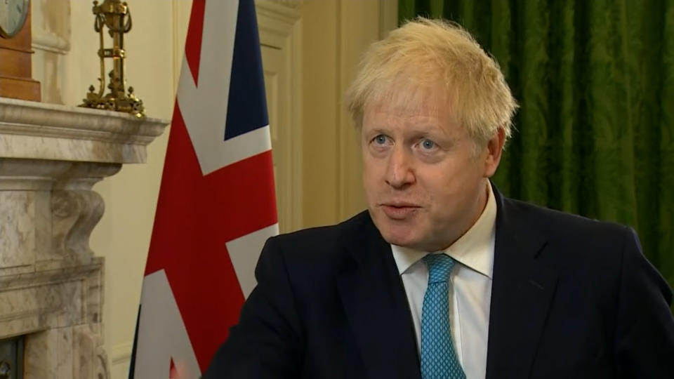 Screengrab taken from handout video issued by Downing Street of Minister Boris Johnson at 10 Downing Street, London, giving a statement on post-Brexit trade talks.