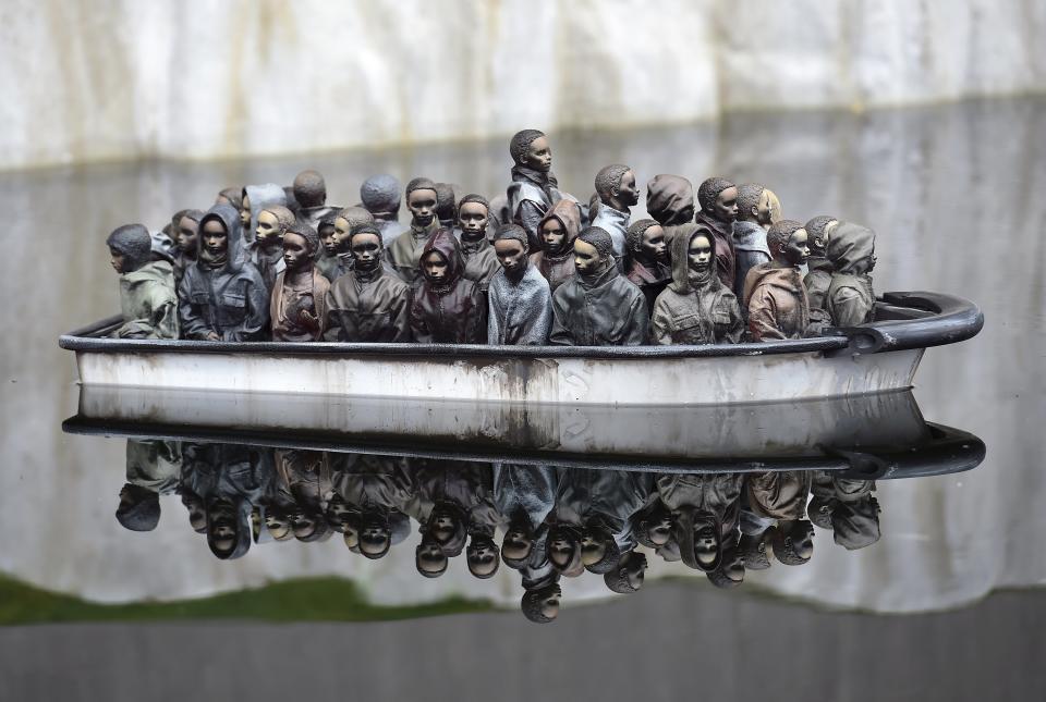 Part of an installation is pictured at 'Dismaland', a theme park-styled art installation by British artist Banksy, at Weston-Super-Mare in southwest England