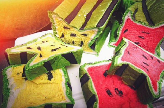 <p>Watermelon toast: It may look like a watermelon but it doesn’t taste anything like one. This bread’s vivid colours come from tea powder, strawberry and red dye; the ‘seeds’ that you see are bits of bamboo charcoal. </p><p>The unusual find originates from the humble Jimmy’s Bakery in Yilan, a county in north-eastern Taiwan. Grab a loaf if you’re visiting the city but be sure to do it early. According to <a href="http://www.telegraph.co.uk/foodanddrink/foodanddrinknews/11710852/Taiwan-has-gone-crazy-for-watermelon-toast.html" rel="nofollow noopener" target="_blank" data-ylk="slk:The Telegraph;elm:context_link;itc:0;sec:content-canvas" class="link ">The Telegraph</a>, the bread shop bakes up to 2,000 loaves a day but is still unable to keep up with the demand for its best-selling item.</p>