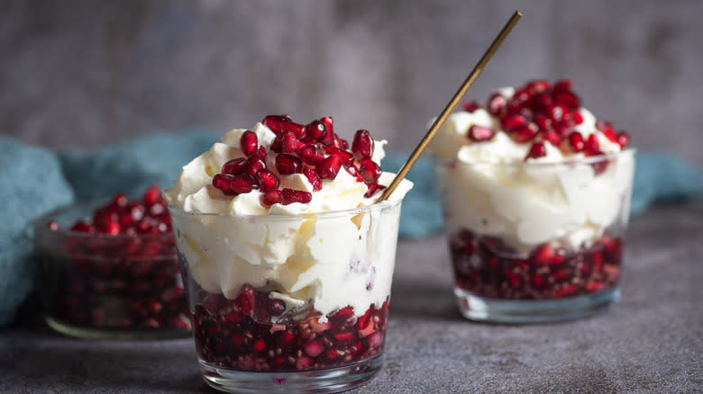 Cream dessert with pomegranate seeds