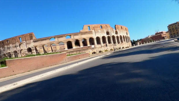 The Colosseum in Rome, not surrounded by crowds or traffic.   / Credit: CBS News